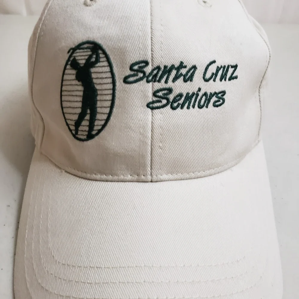 VINTAGE Santa Cruz Seniors Golf Hat Cap Mens Strap Back‎ Beige Golf Golfer *